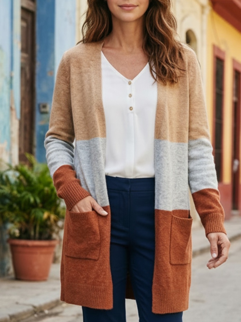 A New Day color block open front s